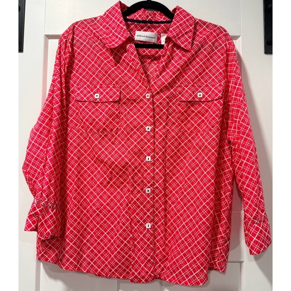 Alfred Dunner Tops - Vintage Alfred Dunner Button-Front 3/4-Sleeve Red & White Check Blouse Sz 18